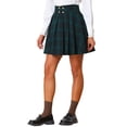 thumbnail image 4 of INSPIRE CHIC Vintage Plaid Skirt for Women's Double Breasted A-Line Pleated Mini Skirts L Green, 4 of 6