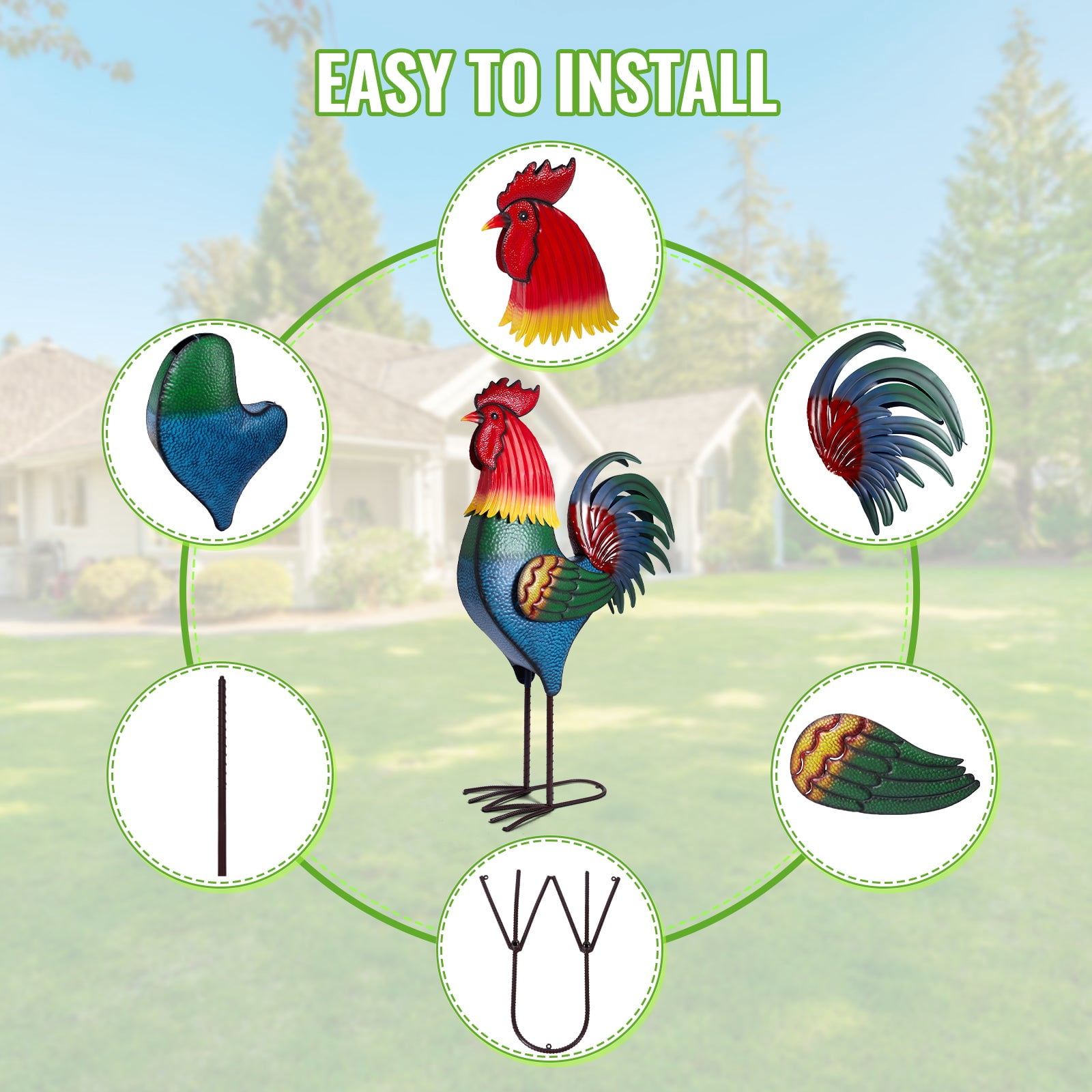 63 Inch Traditional Rooster Garden Statue
