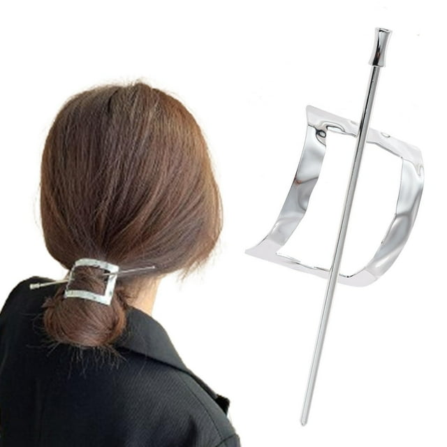 Hoop And Pin Barrette Vintage Geometric Hair Circle And Sticks Hair Accessory Metal Arc Hair Edit Hoop Clips,Silver Polyester Hair Clip