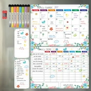 Magnetic Dry Erase Calendar Bundle for Fridge: 4 Boards Included - Monthly, Weekly, Daily Calendar Whiteboard 17x12" - 8 Fine Tip Markers and Large Eraser with Magnets, Refrigerator White Board Wall
