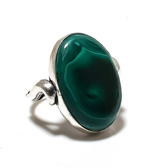Natural Malachite Gemstone Handmade 925 Sterling Silver Gift Ring Size 9