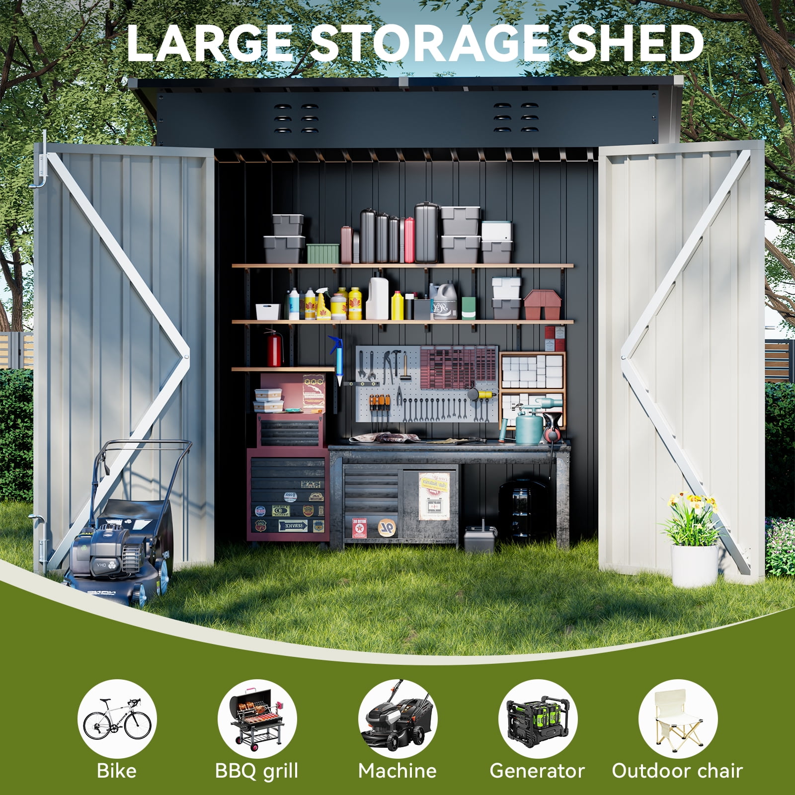 COMHOMA Metal Shed, 6 x 4 ft Metal Outdoor Storage Shed with Lockable Doors & Waterproof, Gray