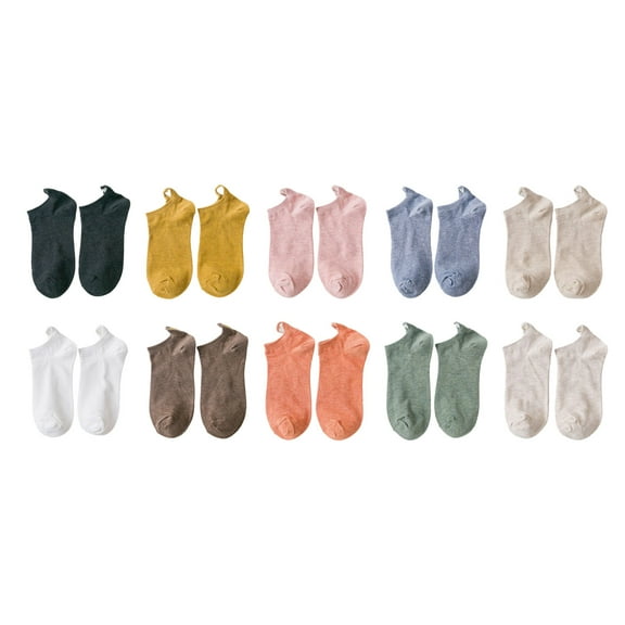10 Pairs Womens Low Cut Breathable Cotton Ankle Socks Sweet Embroidery Heart Back Heel Multicolored Boat Socks Hosiery