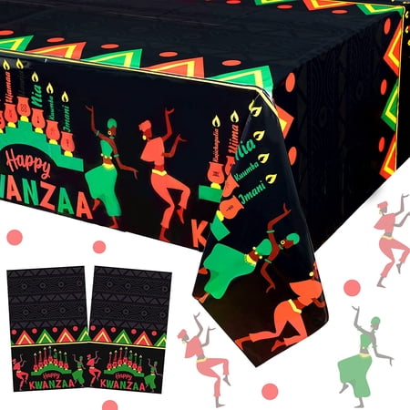 Happy Kwanzaa Decorations, Happy Kwanzaa Party Tablecloth 4.3*9.0ft African Heritage Party Supplies Waterproof Kwanzaa Tablecover Red and Blue for Dinning Room Party Kwanzaa Party Decorations- 2pcs