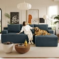 thumbnail image 6 of 96" L-Shaped Sectional Sofa, Oversized Modular Corduroy Couch with Chaise Lounge & 2 Throw Pillows, No Assembly Convertible Corner Sofa for Living Room Apartment,Dark Gray, 6 of 9