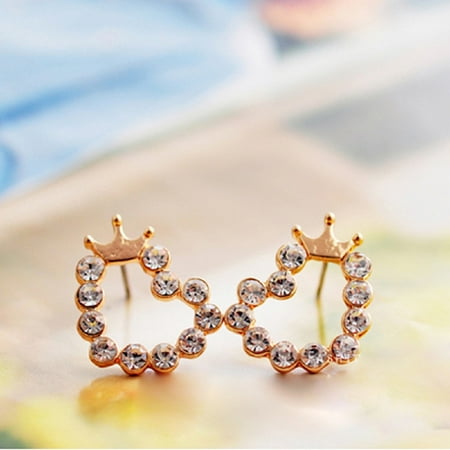 Gold Tone Heart crown Earrings