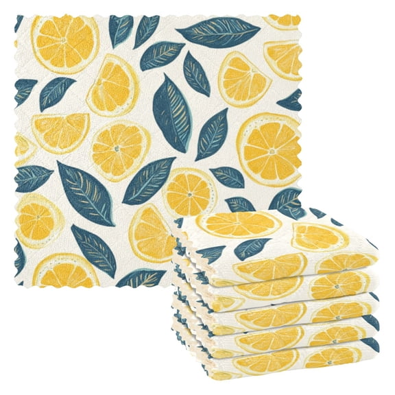 6 Pieces of Kitchen Towels 11x11Inch Kitchen Dish Cloths Kitchen Dish Towels Reuseable Cleaning Cloths Sliced Lemon Yellow