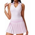 thumbnail image 2 of Women'S Tennis Skirt Ribbed Golf Skirt Half Zip Pleated Sports Skirt with Built-in Shorts and Bra Pink S, 2 of 8