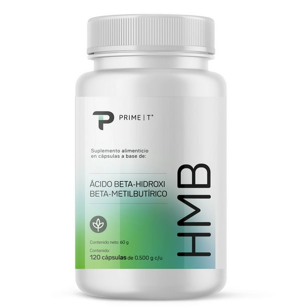 Primetech HMB 500mg, 120 Cápsulas. Hidroxi Metilbutirato de alta pureza para la síntesis de proteína en deportistas y adultos mayores