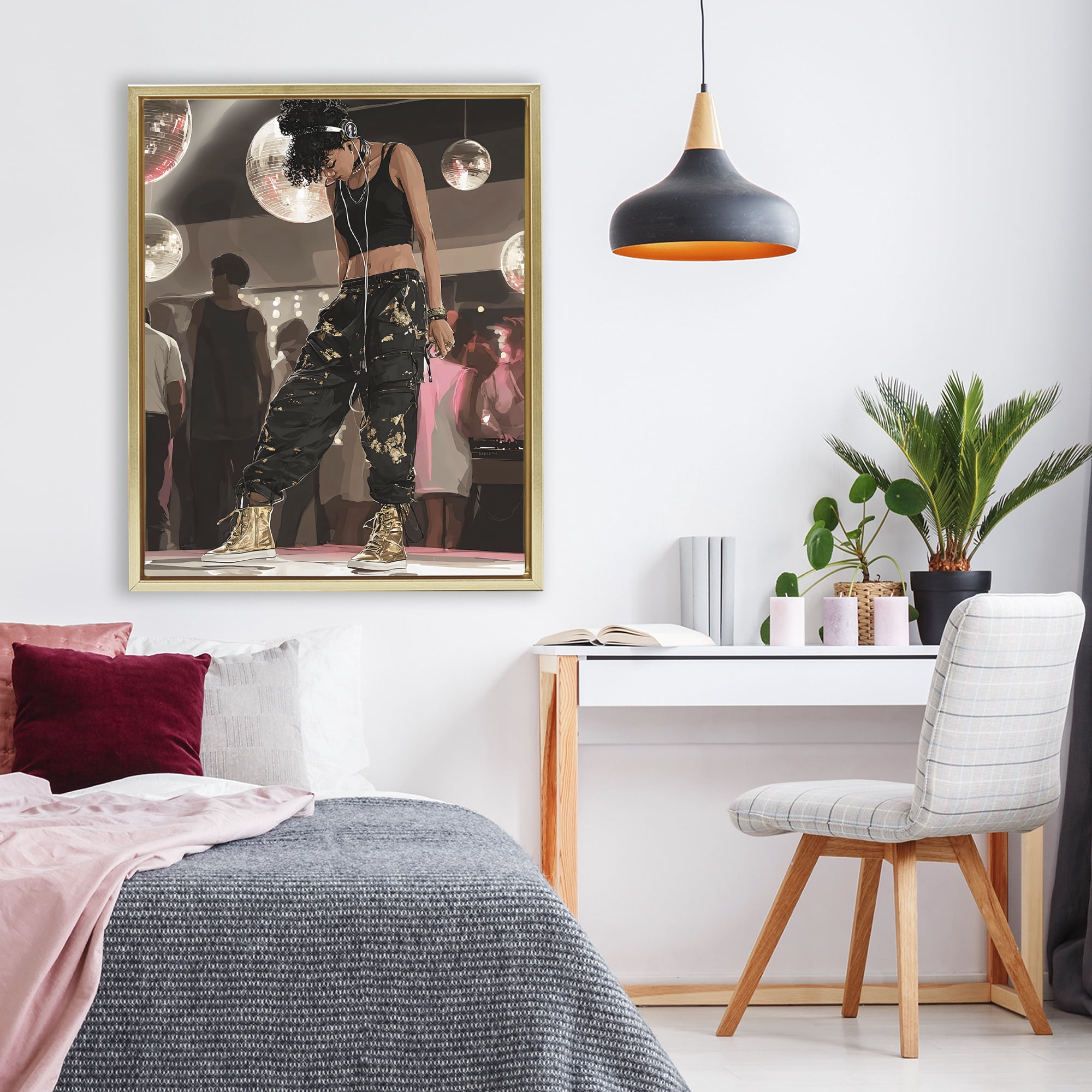 Stupell Industries Silent Disco Lone Dancer Gold Framed Floater Canvas Wall Art, design by Franklyn Gregory