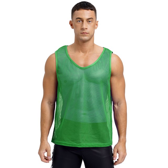 YONGHS Men's Mesh Fishnet Muscle Vest Tops Hollow Out Net Tank Tops Sleeveless Sports Workout T-Shirt Green L