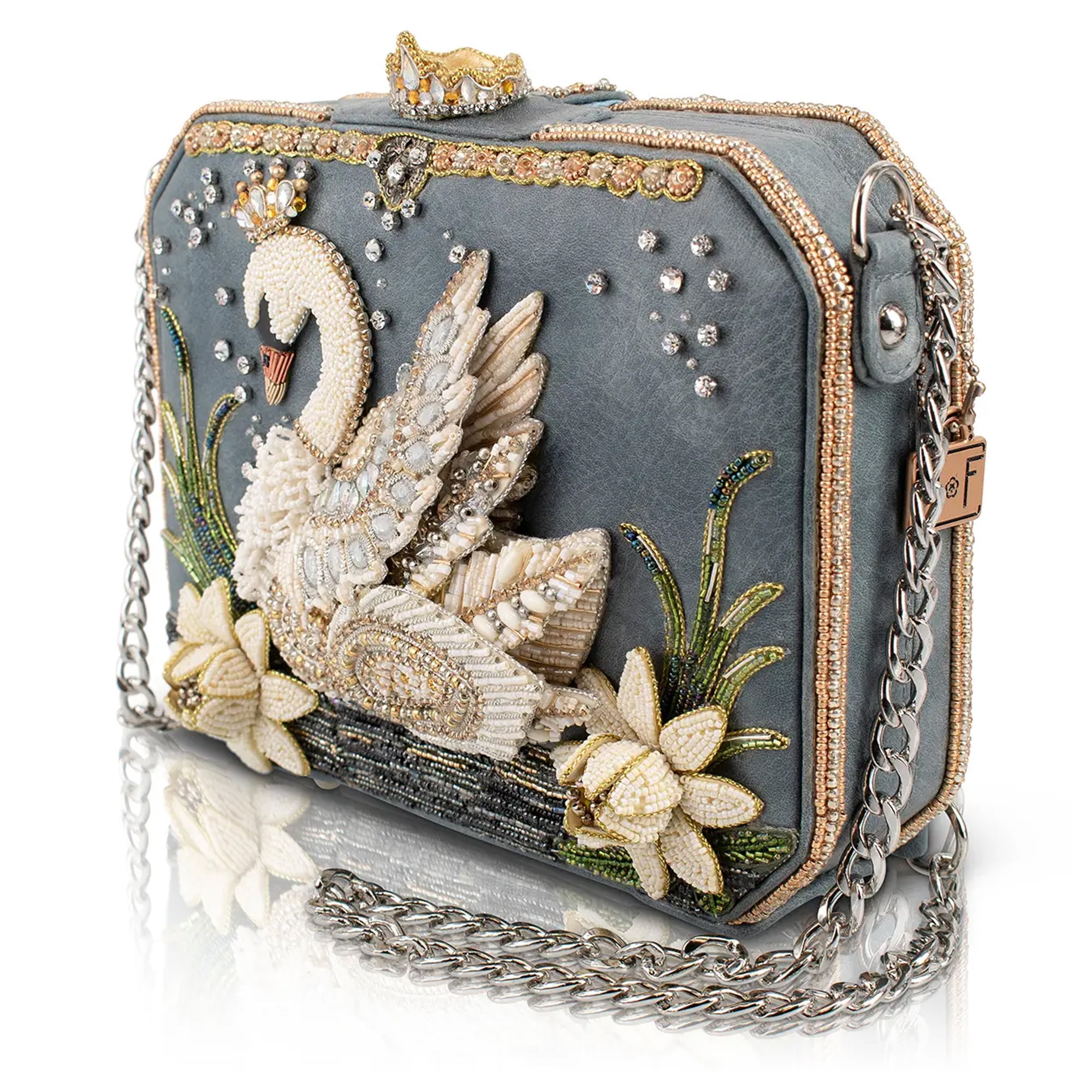 Mary Frances Swan Princess Swan Handbag Bag Flowers Bird Silver White Purse NEW