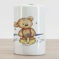 thumbnail image 2 of Bear Ceramic Toothbrush Holder, Teddy Toy Caught up in Rain Rubber Boots Holding an Umbrella Cartoon, Decorative Versatile Countertop for Bathroom, 4.5" X 2.7", Sand Brown Yellow Blue, 2 of 4