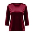 thumbnail image 7 of Hearthz Velvet Tops for Women Dressy Casual Crew Neck 3/4 Sleeve Blouses for Women Loose Basic Shirt Velour Blouse Solid Holiday Party Outfits, 7 of 7