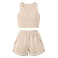 thumbnail image 7 of Women's Summer Two Piece Lounge Set Sleeveless Crop Tank Top with Side Split Shorts Cutout Detail Casual White, 7 of 7