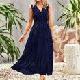 thumbnail image 5 of Gibobby Vestido largo casual de verano para mujer Vestido de manga corta estilo camiseta de verano informal con cintura para mujer(Marina,G), 5 of 5