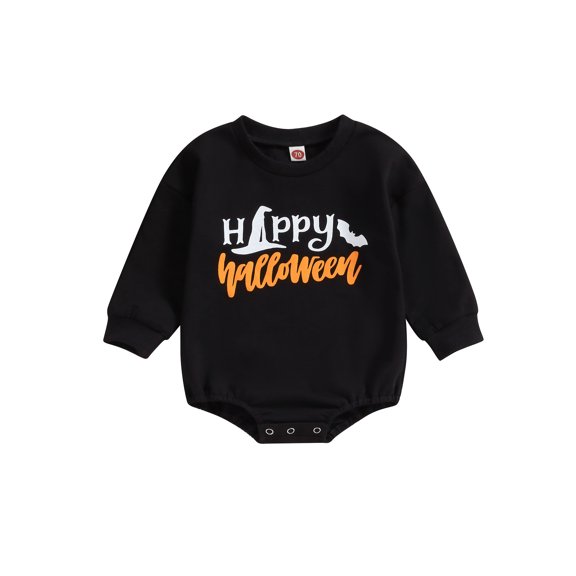 LMLYSoH Baby Halloween Romper Long Sleeve Round Neck Bat Letter Print Bodysuit Newborn Clothes