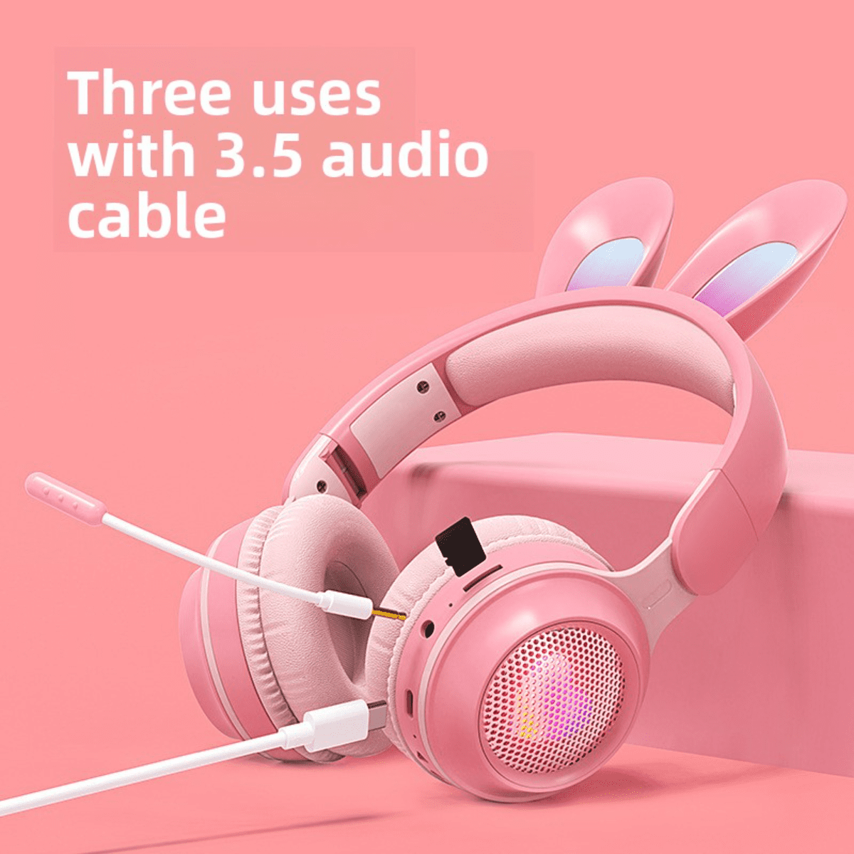 Rabbit Ear Headset Bluetooth Wireless LED Children's Headphones With Microphone Comfortable Overhead Design For Kids