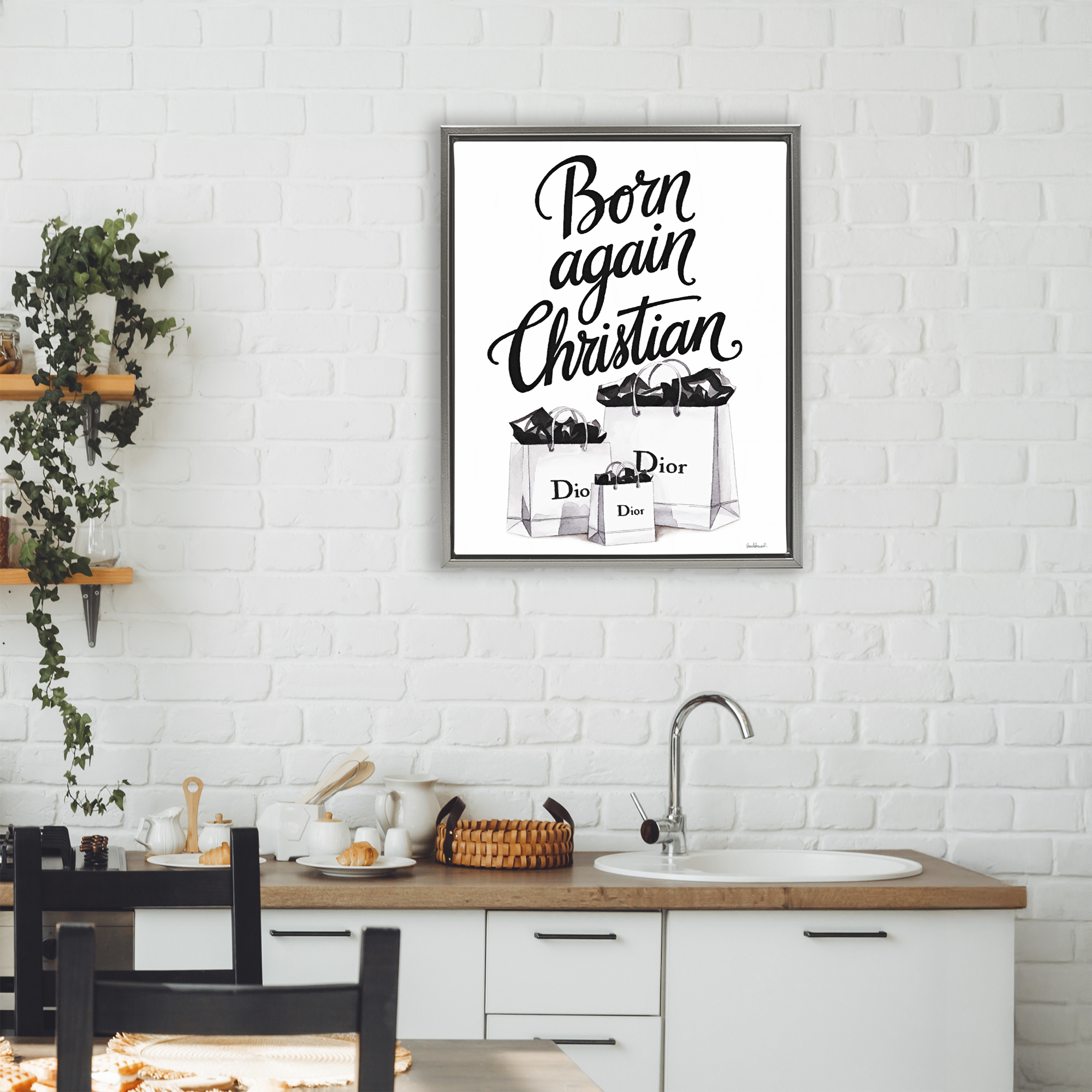 Christian & Shopping Bags Gray Framed Floater Canvas Wall Art, design by Amanda Greenwood