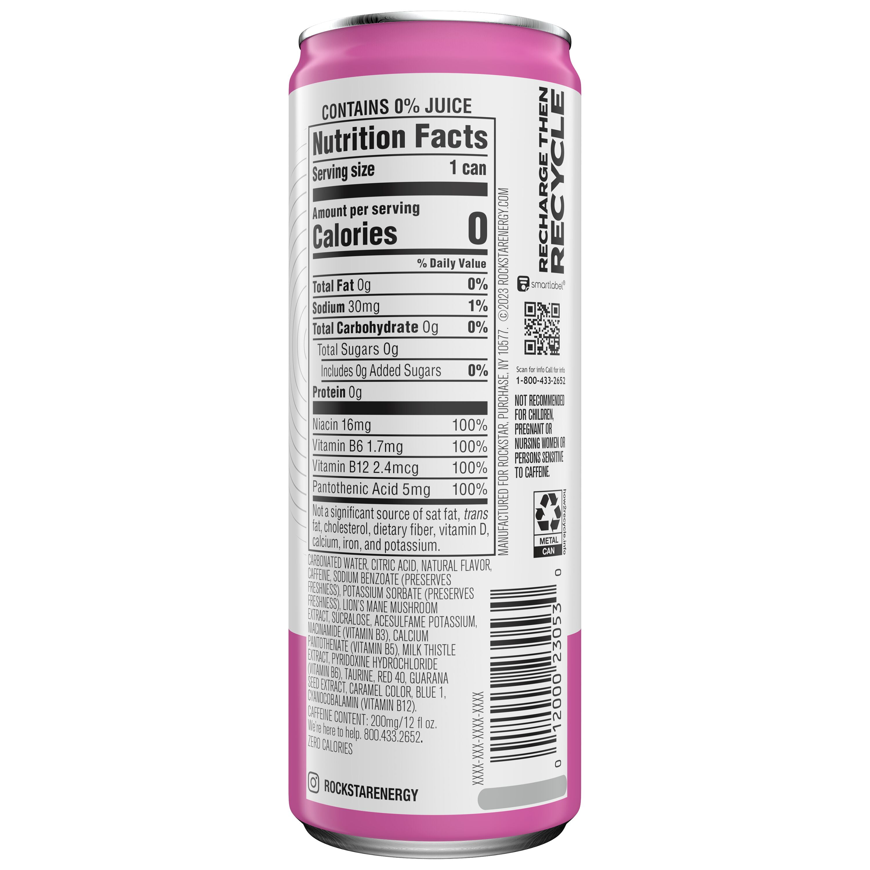 Rockstar Focus Zero Sugar Energy Drink, Mixed Berry Flavor, Lion’s Mane, Energy & Mental Boost, 12 oz 12 Pack Cans