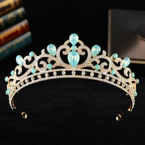 Nvzi Tiara de boda para novia, diadema de princesa, corona nupcial, joyería para el cabello con diamantes de imitación de cristal, decoración para cumpleaños, fiesta de disfraces (verde)