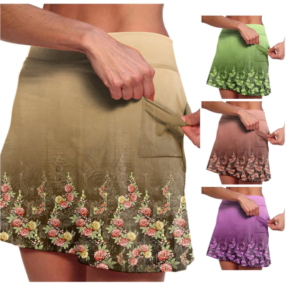 Wxolcjlv Women's Floral Print Skort High Waist Built‑In Short with Side Pockets Skorts