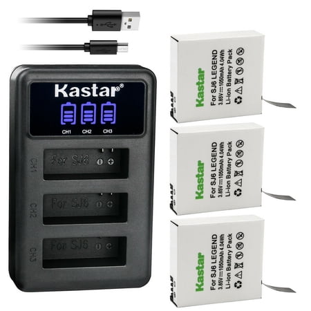Kastar 3 Pack Battery and LCD Triple USB Charger Compatible with SJCAM SJ6 LEGEND SJCAM SJ 6 Battery SJCAM SJ6 Legend 4K Action Camera SJCAM SJ6 Legend Sport Camera SJCAM SJ6 Pro 4K Action Camera