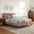 thumbnail image 2 of Platform Bed Frame, Tufted, King Size, Pink, Velvet, Mid Century Bedroom, Modern Contemporary Boutique HB35635, 2 of 8