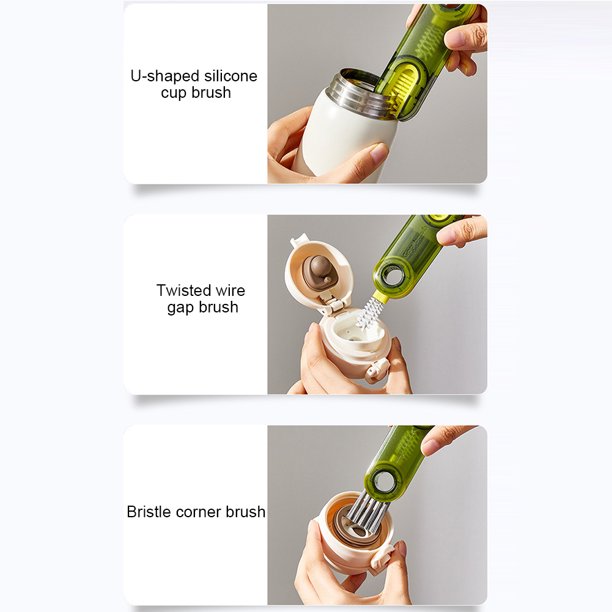 Cepillo limpiador de botellas 3 en 1 JShteea Libre de BPA verde