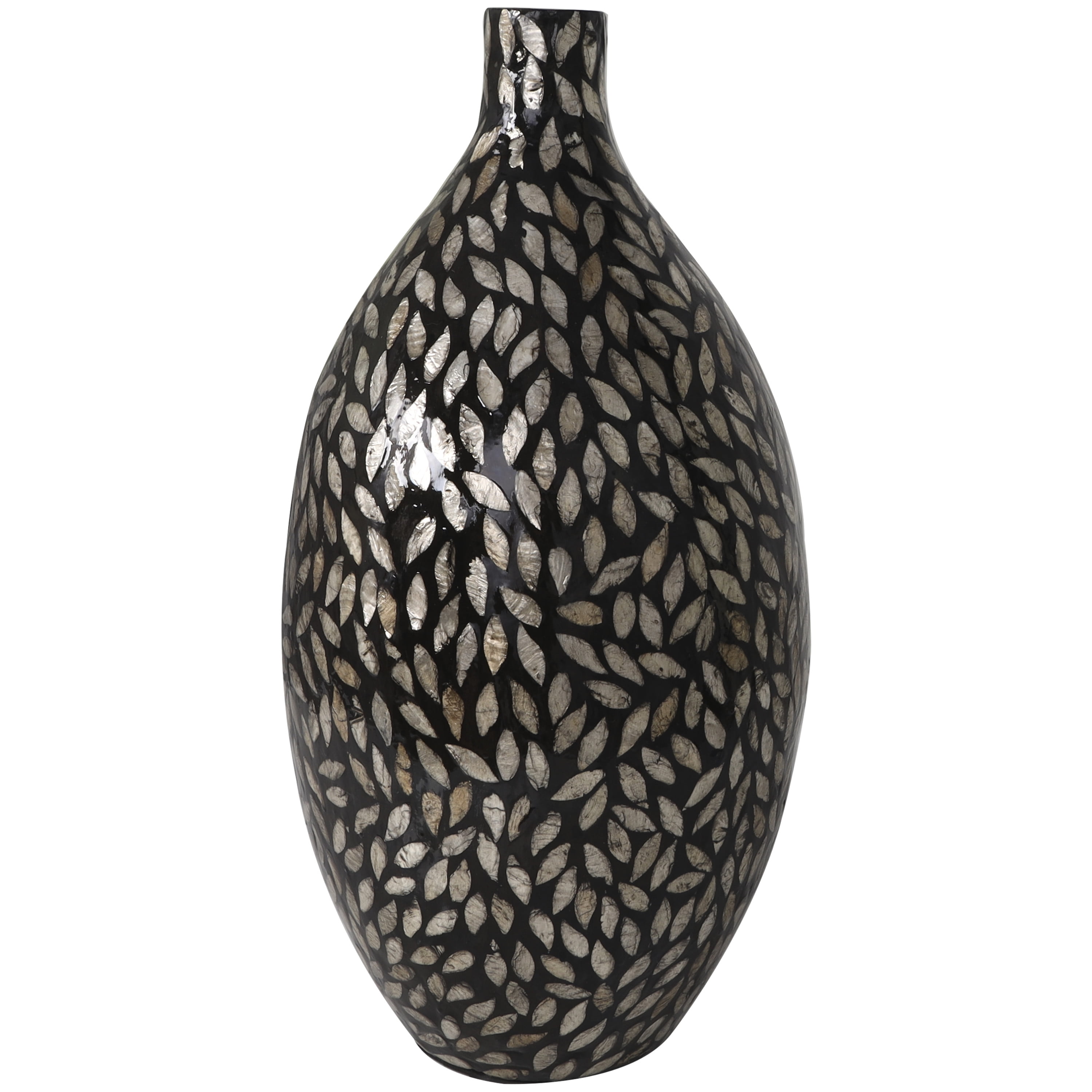 DecMode 22" Handmade Mosaic Floral Inspired Black Mother of Pearl Vase