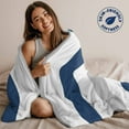 thumbnail image 5 of Flannel Fleece Throw Blanket Navy Blue Stripe Gray Linen Lightweight Soft Plush Blankets,Geometric Minimalist Style Cozy Warm Throw Blanket for Couch Sofa Bed Car Office All Season Use 60x80in, 5 of 9