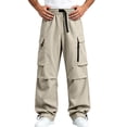 thumbnail image 4 of Men's Baggy Wide Leg Cargo Pants for Hiking Work Travel, Parachute Pants Elastic Waistband Quick Dry Lightweight Capming Pants with Large Flap Pockets, 4 of 9