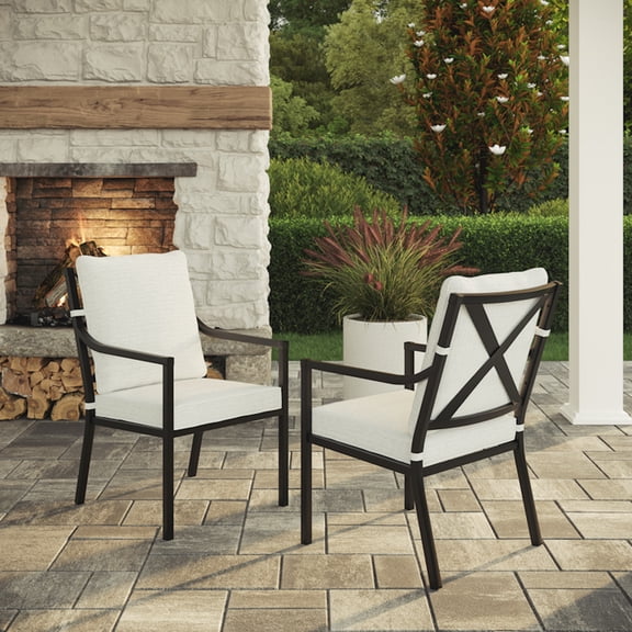 My Texas House Cambria Outdoor Dining Chair - Set of 2, Black/White