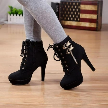 

Women s High Heel Boots Thin Heel Side Zipper Boots Short Tube Lace Up Boots