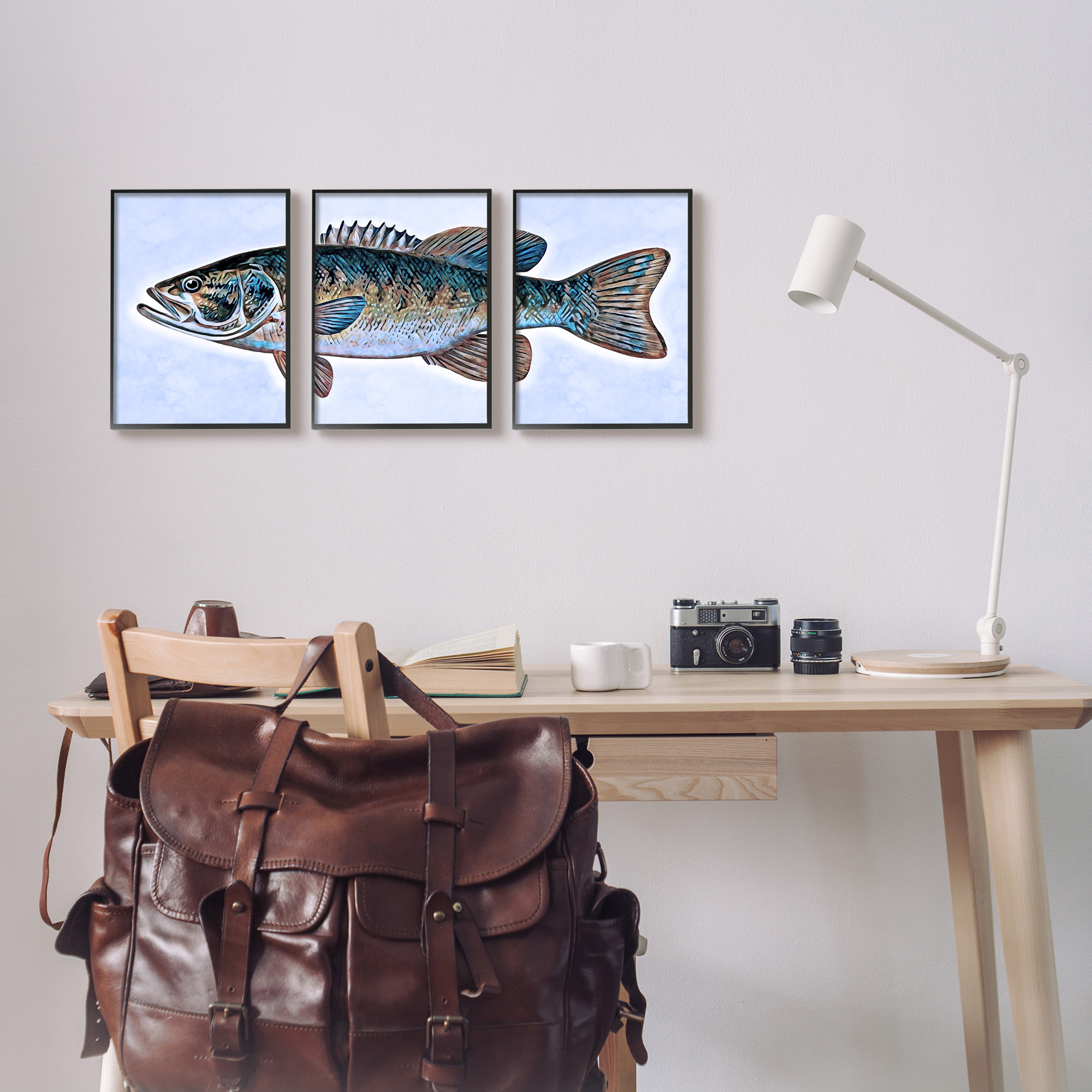 Stupell Marine Bass Fisherman Sea Life Animals & Insects Painting Black Framed Art Print Wall Art, Set of 3