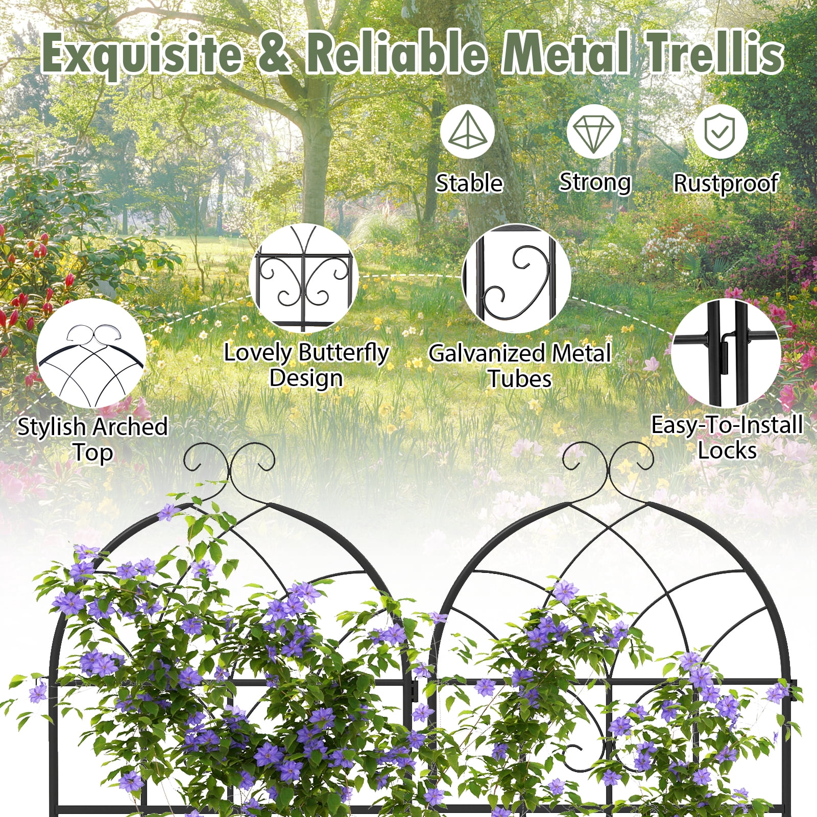Patiojoy Metal Garden Trellis for Climbing Plants 2 Pack Fence Trellis Panels 71�� Tall Retro Style Cucumber Trellis