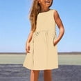 thumbnail image 2 of Huvoen Robe de Demoiselle d'Honneur Enfant Robe Petite Fille Quotidien Vacances Imprimé Sans Manches Décontractée Mignonne Douce Robes Beige 13 Ans, 2 of 5