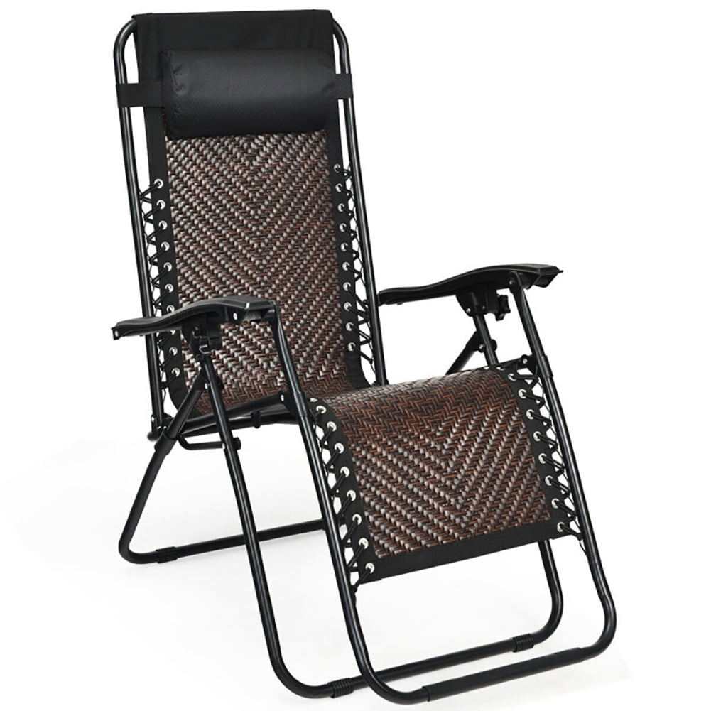 Aimee Lii 2 Pieces Folding Patio Rattan Zero Gravity Lounge Chair, Outdoor Patio Furniture, Light Brown