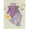 thumbnail image 5 of Infant Baby Girls Sping Fall Outfits Long Sleeve Ribbed Romper Daisy Elastic Flared Pants Headband 3Pcs Clothes Set, 5 of 8