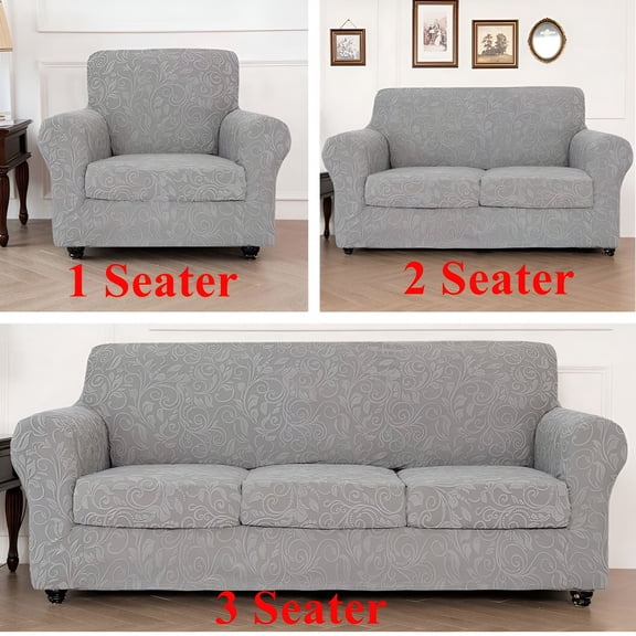 XIBUFE 2026 New 1/2/3 Seate Sofa Covers Stretch Knitted Jacquard Sofa Cushion Slipcover for Living Room Furniture Protector with Individual Seat Cushion Covers,Light Gray,Armchair Covers