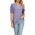 thumbnail image 2 of Blotona Women Short Sleeve T-shirts Summer Casual Loose Solid Color Cutout V-neck Tops Blouse Streetwear, 2 of 9