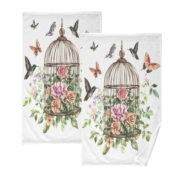 Ryvnso Bird Butterfly Flower Cotton Hand Towels Sets Face Towel 2 PCs Bathroom Decorative