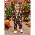 thumbnail image 4 of RUINIXCW Toddler Baby Girl Halloween Silk Stain Pajamas Set Kids Little Girl Fall Winter PJS Set Sleepwear Pumpkin Bat Fuzzy Trim Long Sleeve Button Down Shirt and Pants Set Loungewear Homewear, 4 of 9