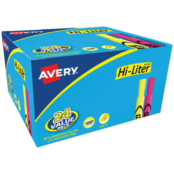 Avery Hi-Liter, Pink and Yellow Highlighters, Desk Style, Chisel Tip, 24 Total (98189)
