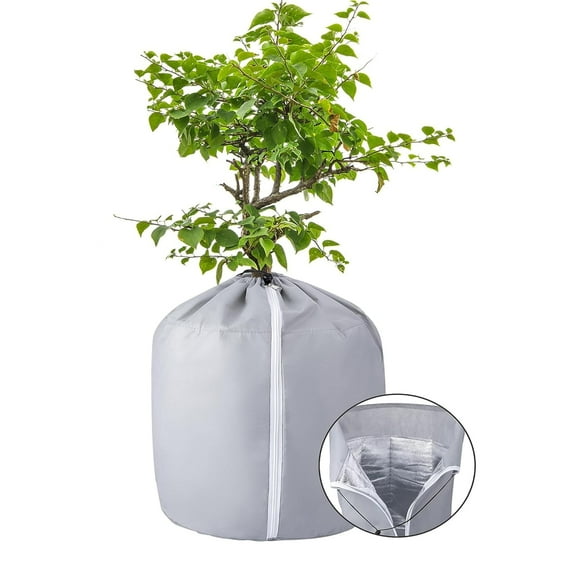 Plant Winter Protection Pot, 27.6" x 25.6" Flower Pot Protection Bag, Anti-Frost Winter Pot Plant Cover with Drawstring and Zipper for Winter Outdoor Fruit Trees Potted Plants Shrub (1PC，Gray）