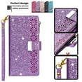 thumbnail image 5 of Feishell Zipper Wallet Case for iPhone 15 Plus,Bling Glitter Fashion PU Leather Magnetic Clasp Flip ID Credit Card Slots Purse Folio Phone Cover with Wrist Strap,Purple, 5 of 8
