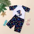 thumbnail image 6 of Gunia Toddler Boys Bathing Suit Letter Short Sleeve Swimwear Dinosaur Swim Trunk 2 Pieces Swimsuit Split Short Sleeve Swimsuit Blue 6-7 Years, 6 of 8