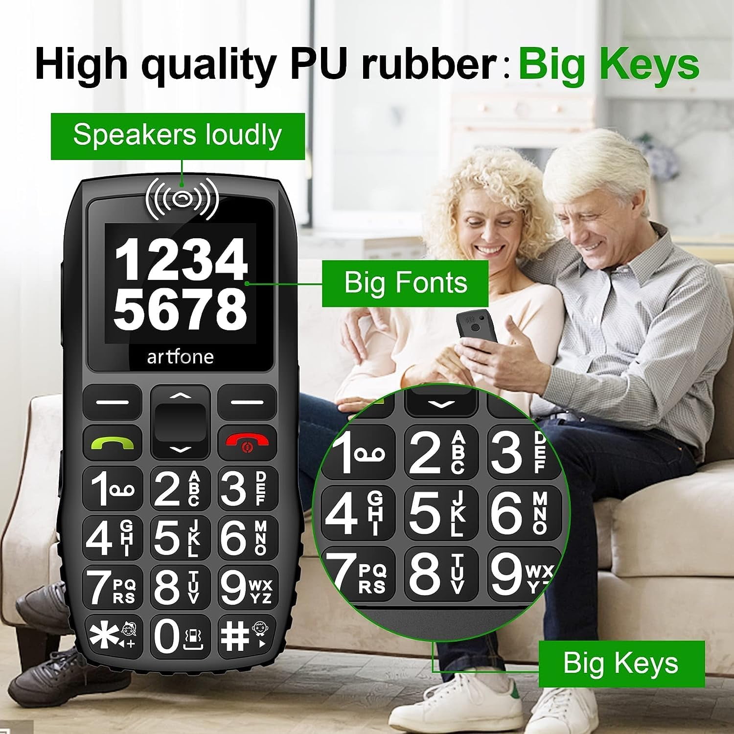 artfone 4G Volte Big Button Cell Phone Unlocked for Seniors Big Buttons LTE Phone for Elderly & Kids, Clear Sound, SOS Button, Convenient USB-C & Charging Dock, Talking Numbers, Black
