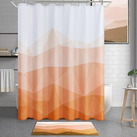 Ombre Orange Fabric Shower Curtain, Textured Fabric Bath Shower Curtain for Bathroom Decor, Waterproof Shower Curtain Liner with 12 Hooks,Machine Washable (72 x 72 inch, Orange)
