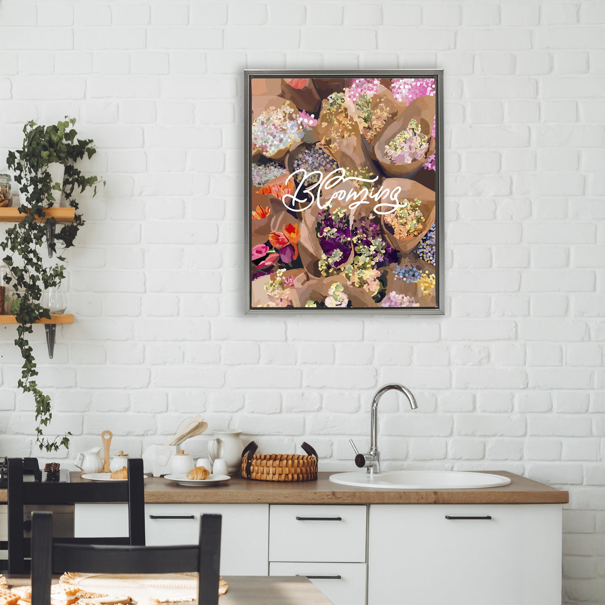 Stupell Industries Blooming Spring Bouquets Gray Framed Floater Canvas Wall Art, design by Amelia Noyes